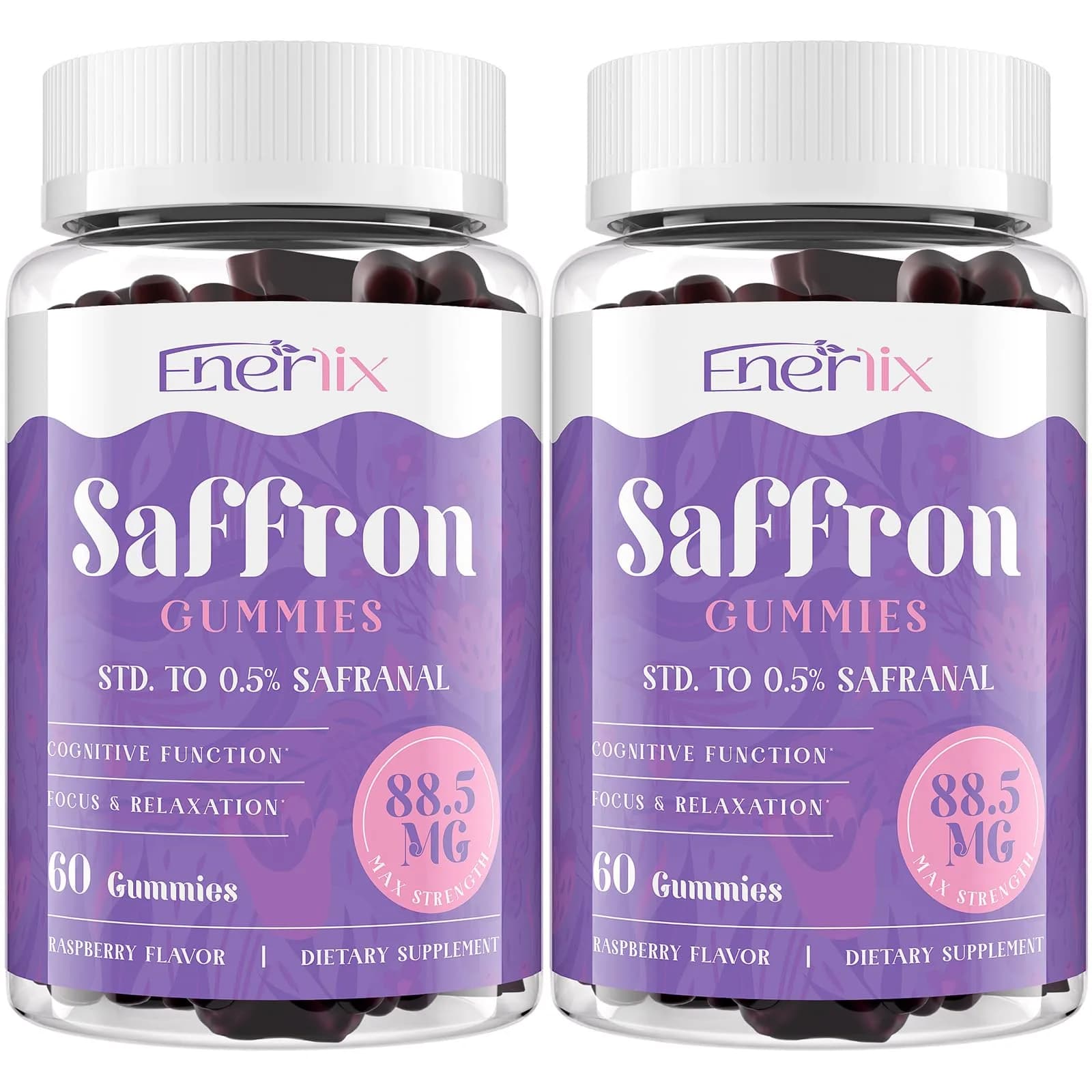 Enerlix Saffron Supplement Gummies for Mood & Focus, 60 Count (Pack of 2) | Vegan, Organic, Fast Absorption — Gummy