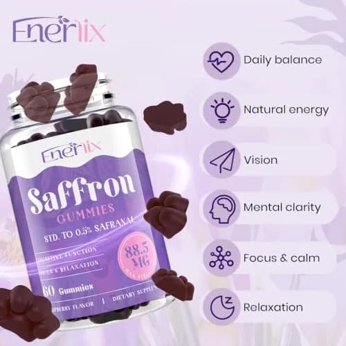 Enerlix Saffron Supplement Gummies for Mood & Focus, 60 Count (Pack of 2) | Vegan, Organic, Fast Absorption thumbnail 2