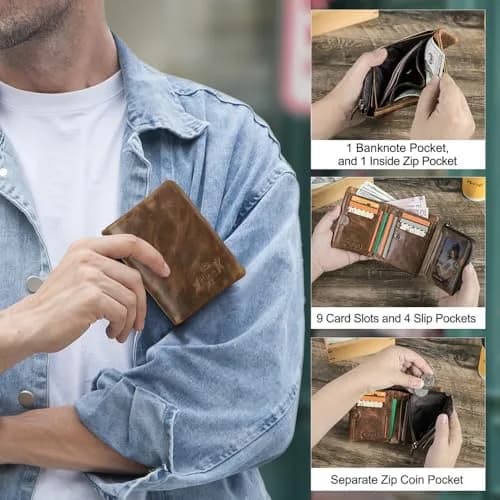 CONTACTS Crazy Horse Leather Bifold Wallet for Men | 12 cm (4.72 in) thumbnail 2