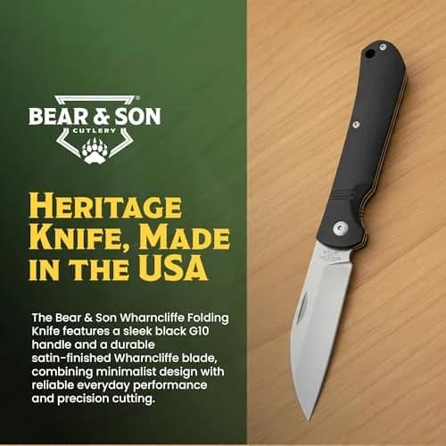 Bear & Son 484GB Wharncliffe Slip Joint Pocket Knife 3.25" D2 Steel Blade, Black G10 Handle, Made in USA thumbnail 7