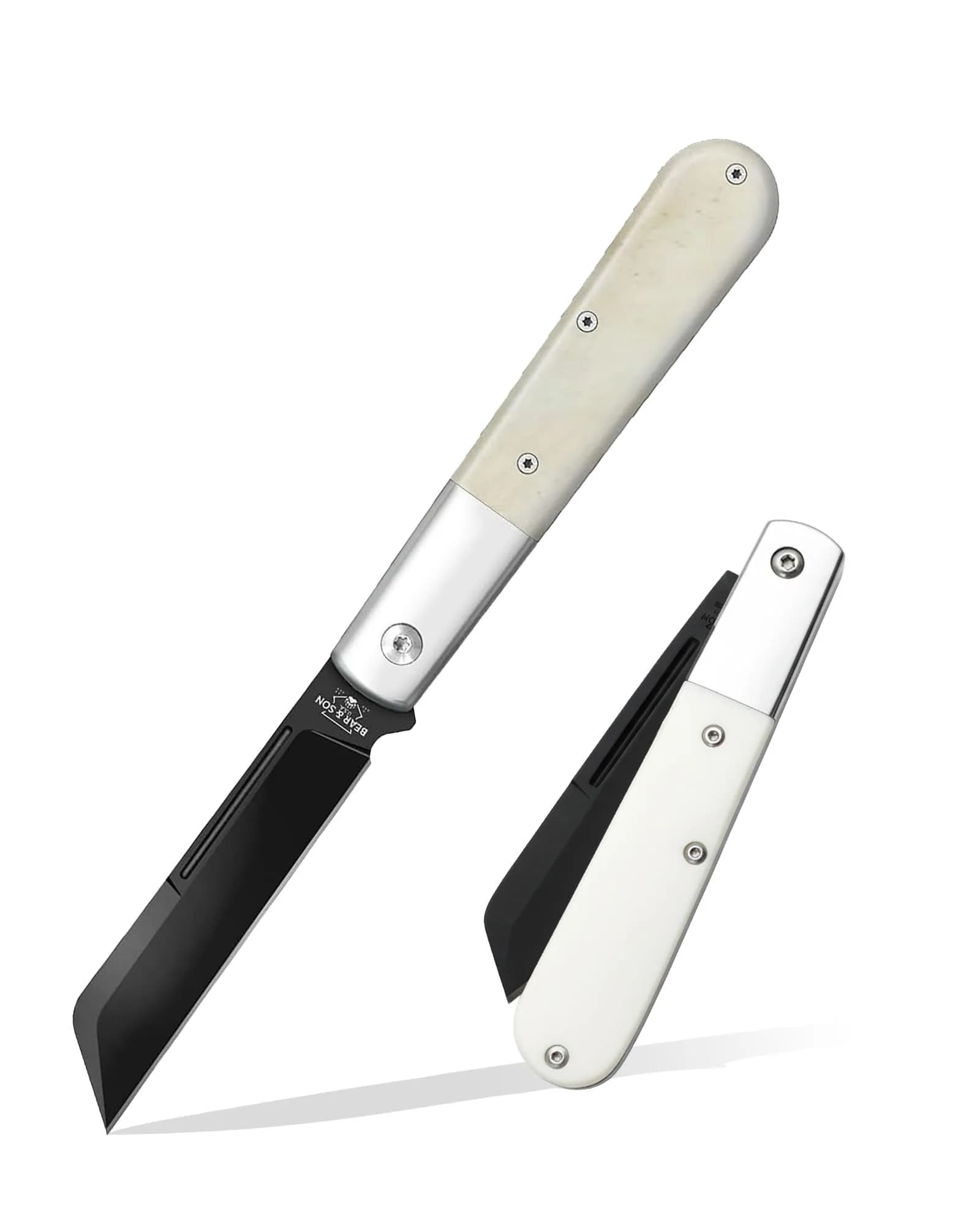 Bear & Son Modern White Smooth Bone Sheepfoot Barlow | 3 3/4" D2 Steel Blade, Lightweight & Slim Pocket Knife