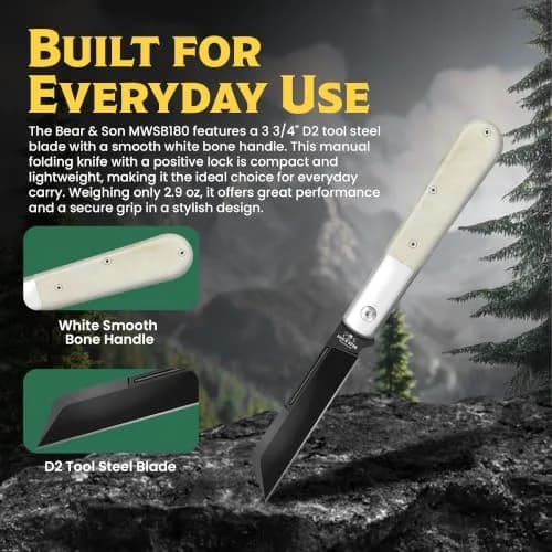 Bear & Son Modern White Smooth Bone Sheepfoot Barlow | 3 3/4" D2 Steel Blade, Lightweight & Slim Pocket Knife thumbnail 2