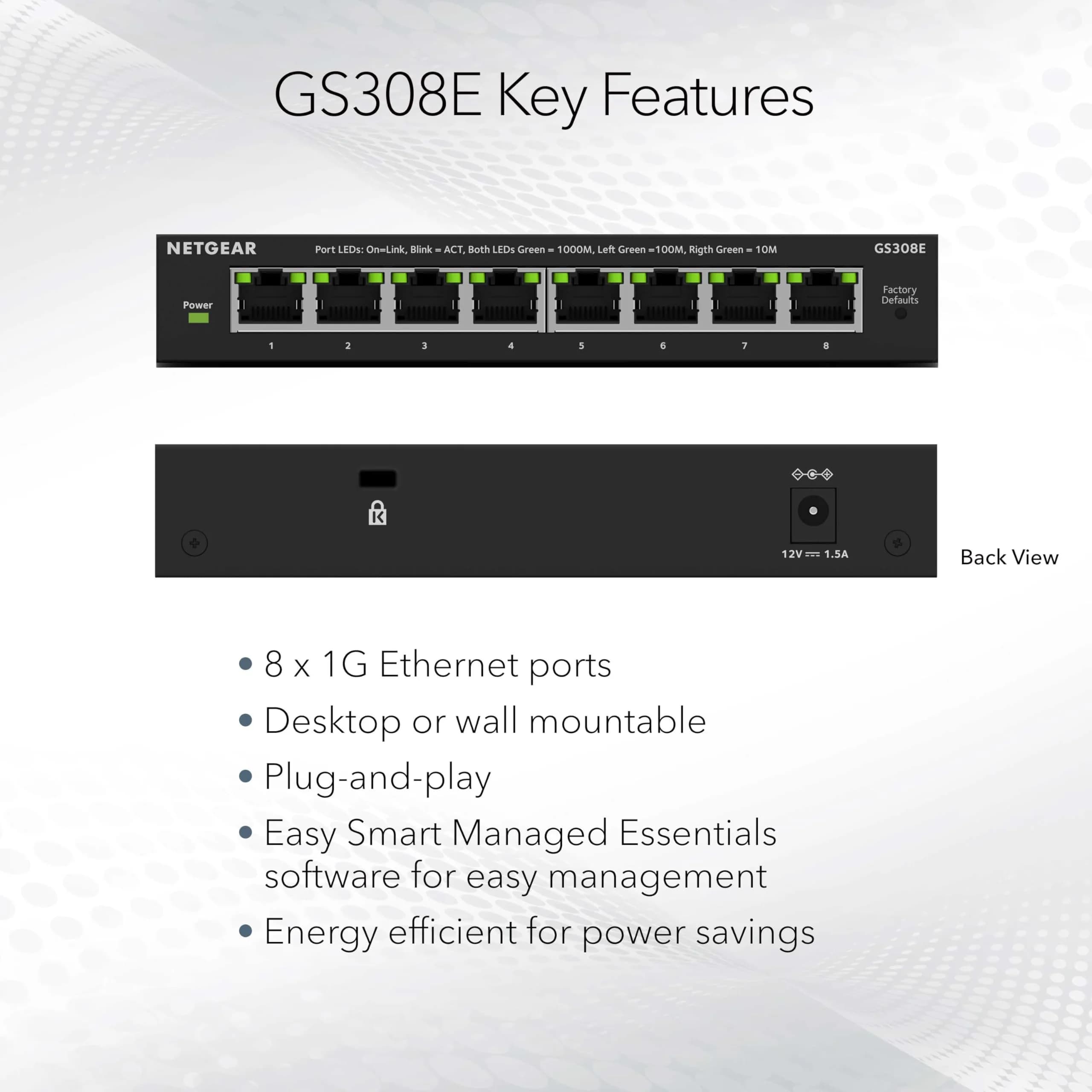 NETGEAR 8-Port Gigabit Ethernet Easy Smart Managed Network Switch (GS308E) | Reliable Network Backbone for Offices - view 2