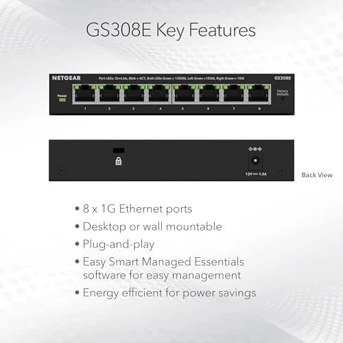 NETGEAR 8-Port Gigabit Ethernet Easy Smart Managed Network Switch (GS308E) | Reliable Network Backbone for Offices thumbnail 2