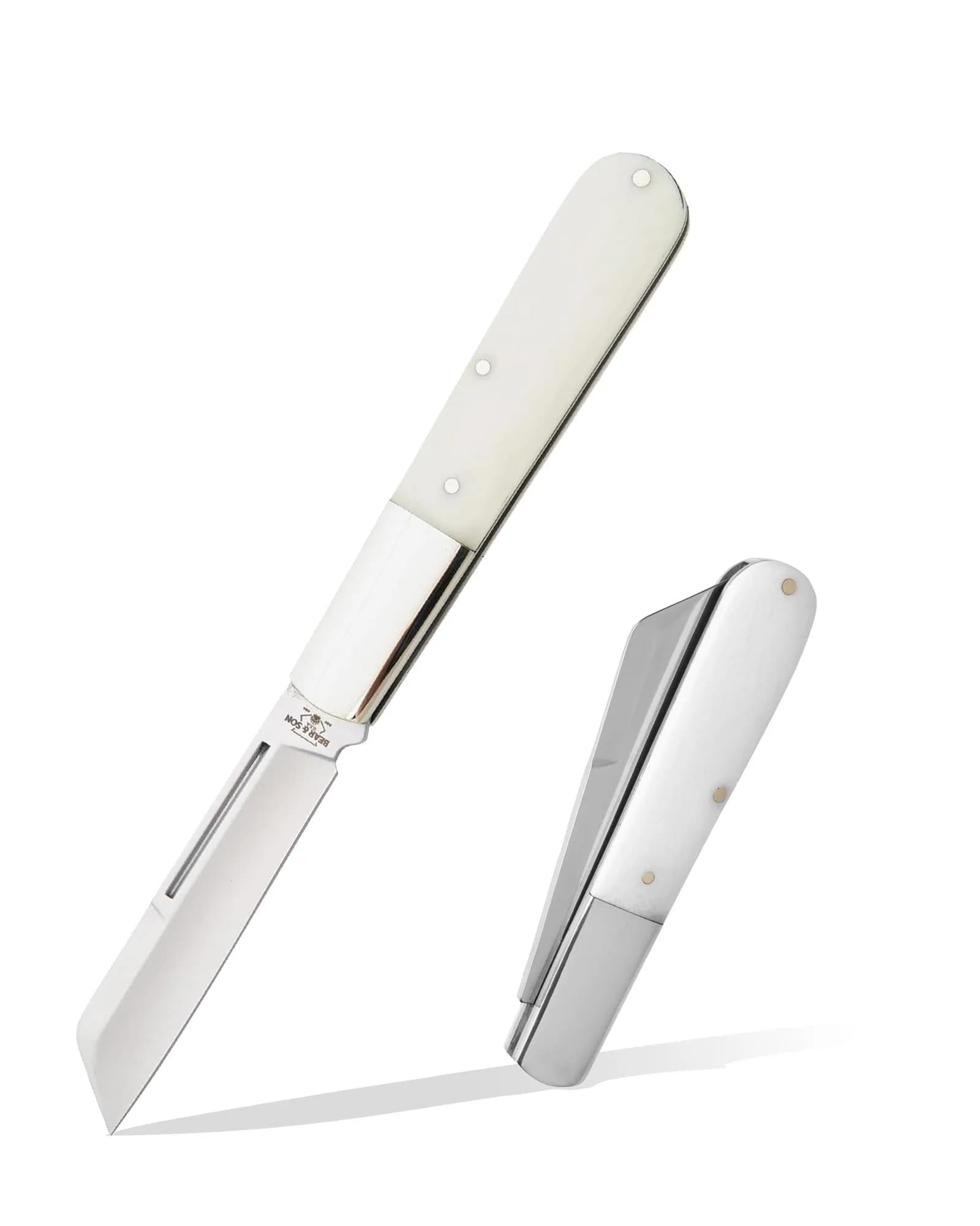 Bear & Son Modern White Smooth Bone Sheepfoot Barlow | 3 3/4" D2 Steel Blade, Lightweight & Slim Pocket Knife — White Smooth Bone | 440 Stainless Steel