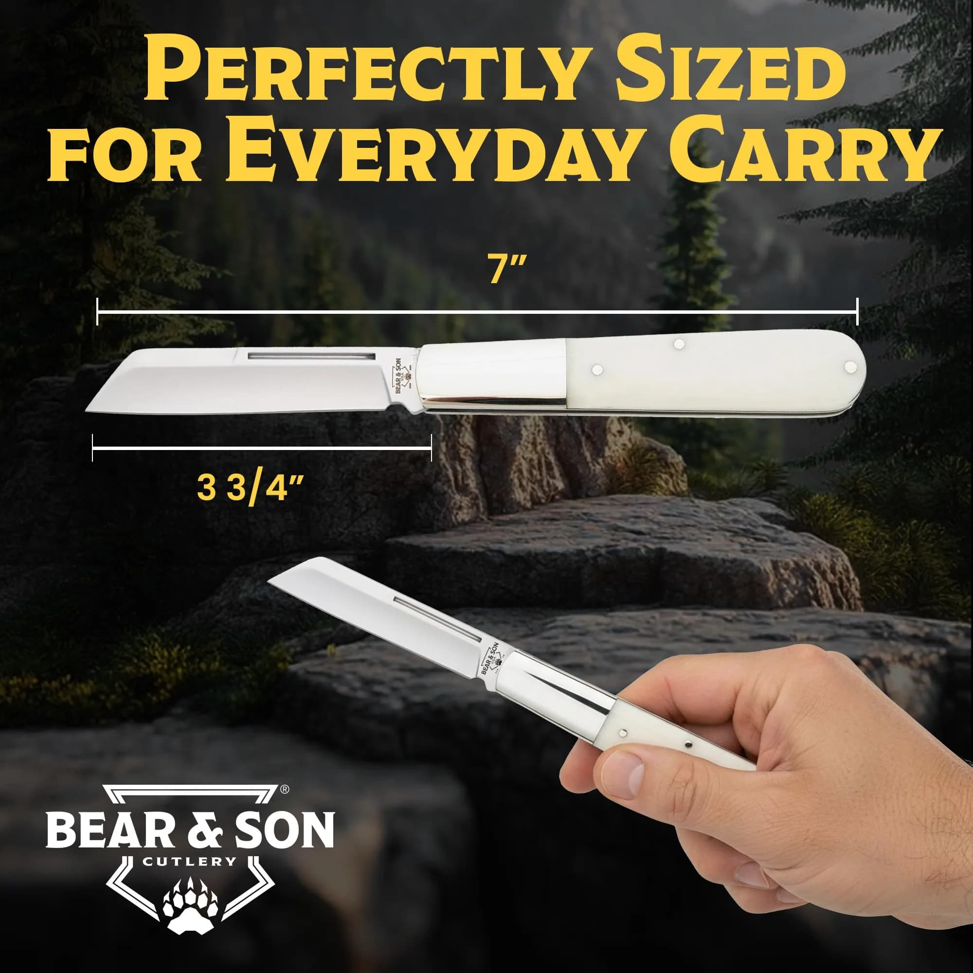 Bear & Son Barlow Pocket Knife 2-3/4" Sheepsfoot Blade | High Carbon Stainless Steel, White Bone Handle, Made in USA thumbnail 5