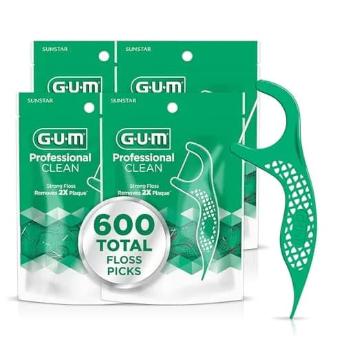 GUM Professional Clean Dental Floss Picks, Fresh Mint, 150 Count (4 Pack) | Shred-Resistant Floss & Precision Toothpick thumbnail 1