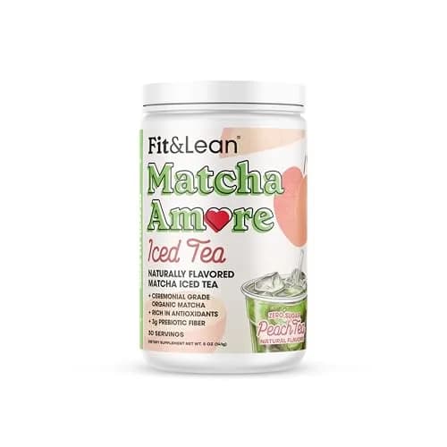 Fit & Lean Matcha Amore Iced Tea Peach 30 Servings | Organic Ceremonial Grade Matcha Green Tea, Naturally Sweetened, Zero Sugar thumbnail 1