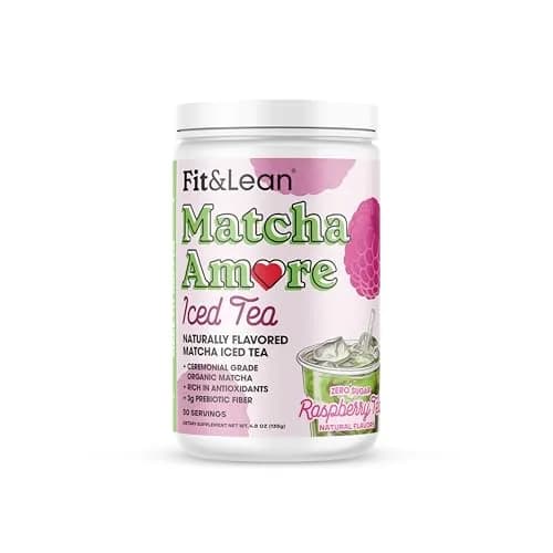 Fit & Lean Matcha Amore Iced Tea, Raspberry Flavor, 30 Servings | Organic, Vegan, Gluten-Free, Supports Gut & Focus thumbnail 1