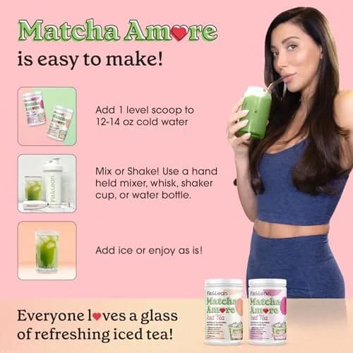 Fit & Lean Matcha Amore Iced Tea, Raspberry Flavor, 30 Servings | Organic, Vegan, Gluten-Free, Supports Gut & Focus thumbnail 5