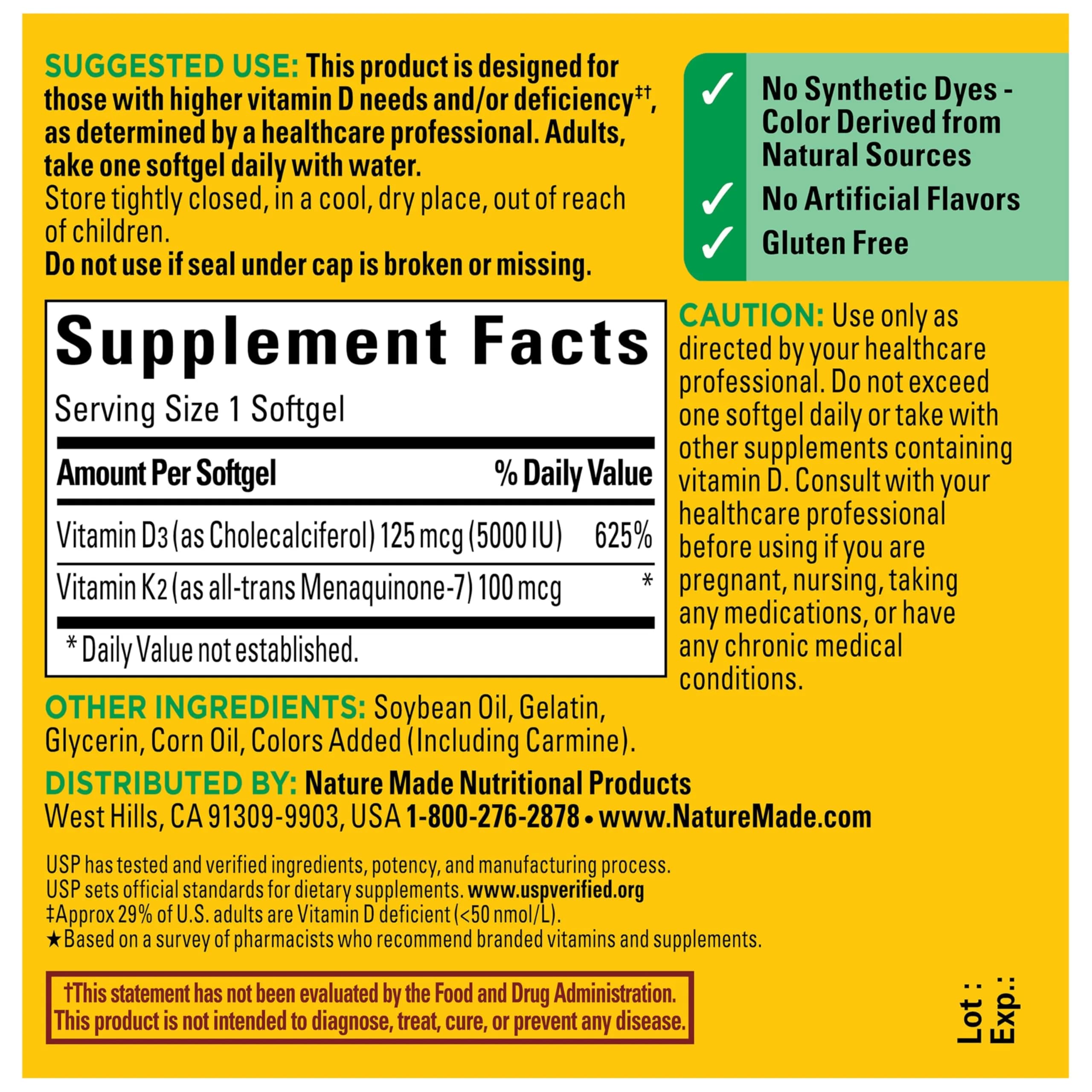Nature Made Vitamin D3 K2 Softgels 5000 IU (125 mcg) | Bone, Teeth, Muscle & Immune Health Support - view 7