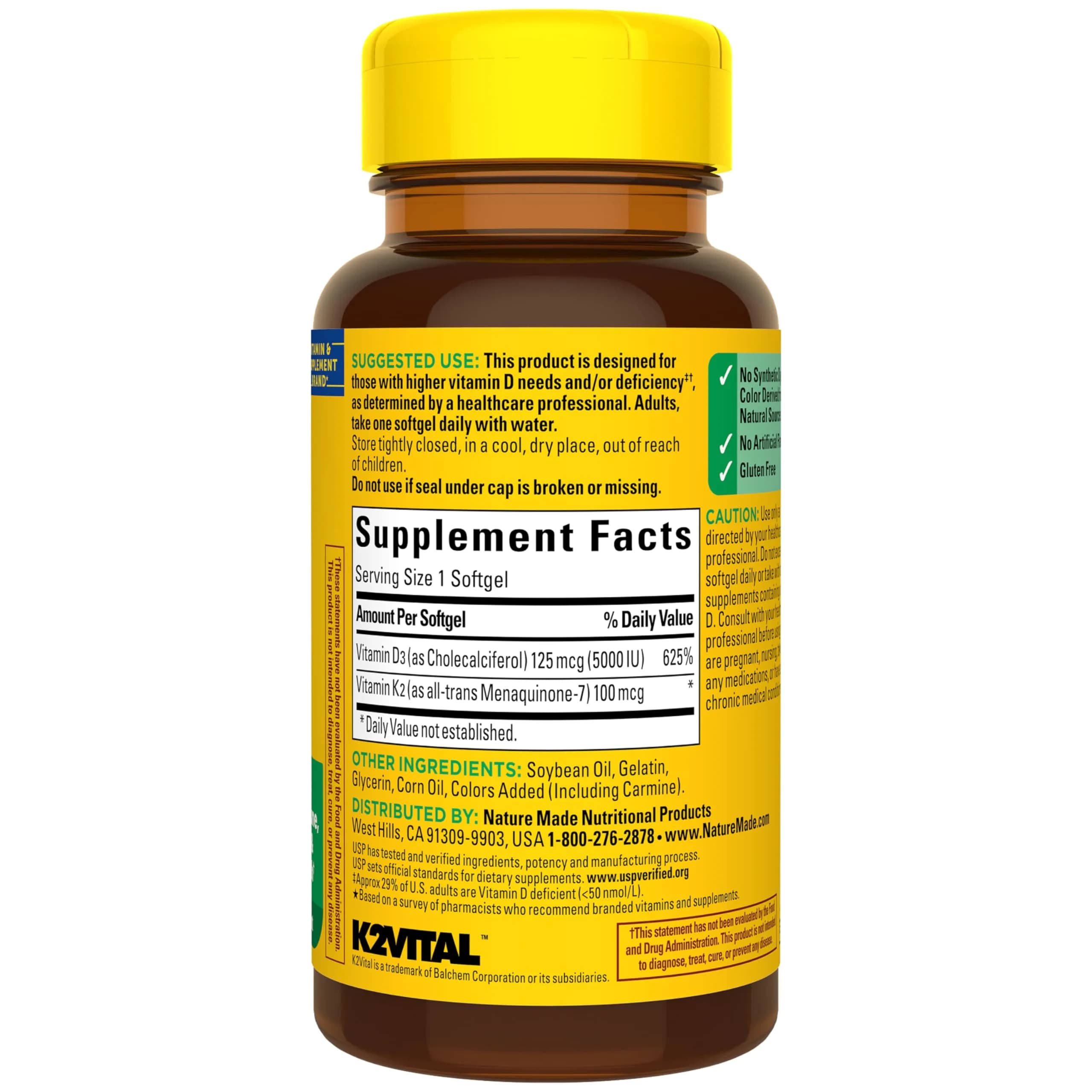 Nature Made Vitamin D3 K2 Softgels 5000 IU (125 mcg) | Bone, Teeth, Muscle & Immune Health Support - view 8