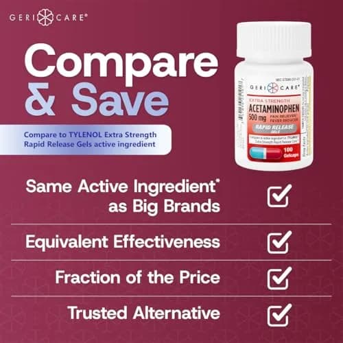 GeriCare Extra Strength Acetaminophen 500mg | Rapid Relief & Fever Reduction (70-120 chars) thumbnail 2