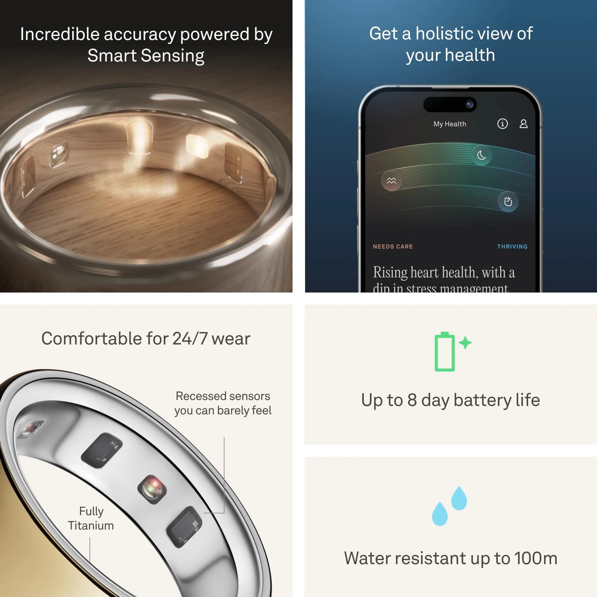OURA Ring 4 Ceramic Metallic Gold Smart Ring | Sleep, Activity, Women’s Health Tracking | Size 13 - view 4