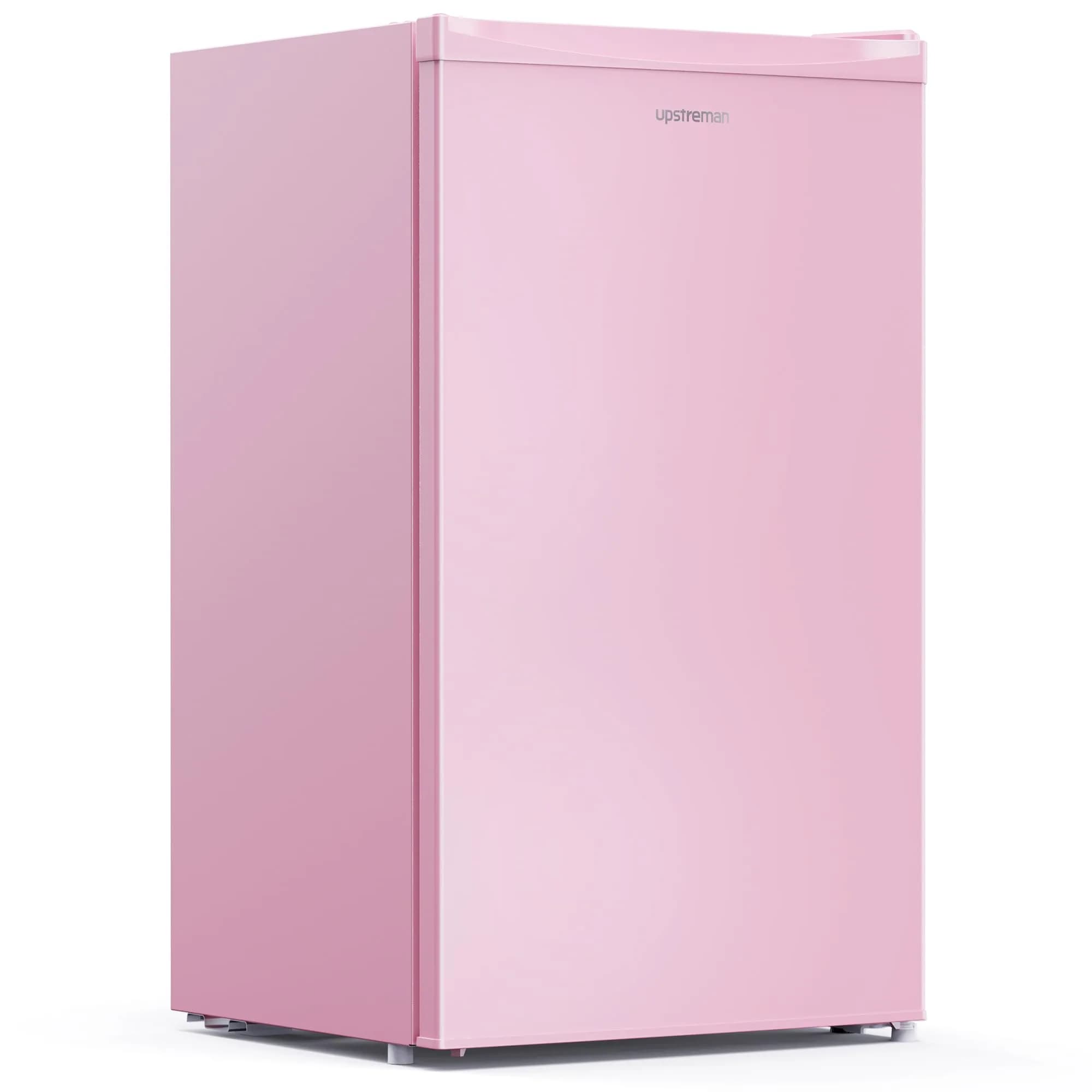 Upstreman Mini Fridge Pink 3.2 Cu.Ft | Space-Efficient Dorm & Office Cooler — Cameo Pink