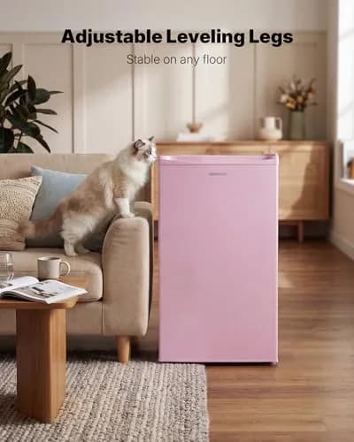Upstreman Mini Fridge Pink 3.2 Cu.Ft | Space-Efficient Dorm & Office Cooler thumbnail 6