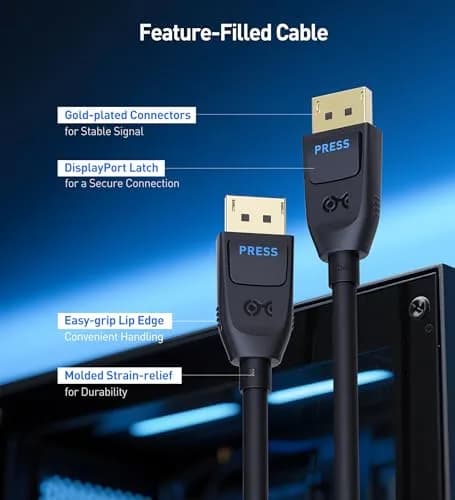Cable Matters VESA Certified 54Gbps DisplayPort 2.1 Cable 3m (9.8ft) | 8K 165Hz / 4K 500Hz Video thumbnail 6