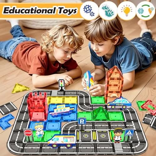 IGIVI 104 PCS Magnetic Tiles Road Set | STEM Magnetic Building Toys for 3+ Year Old Boys & Girls thumbnail 5