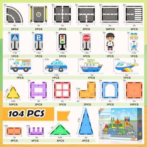 IGIVI 104 PCS Magnetic Tiles Road Set | STEM Magnetic Building Toys for 3+ Year Old Boys & Girls thumbnail 6
