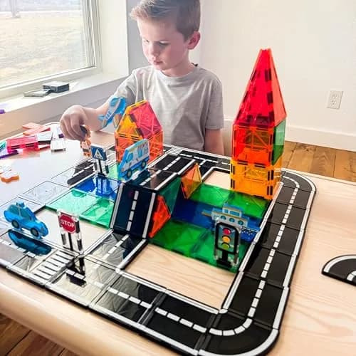 IGIVI 104 PCS Magnetic Tiles Road Set | STEM Magnetic Building Toys for 3+ Year Old Boys & Girls thumbnail 4