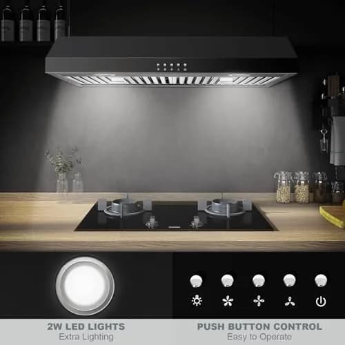 SNDOAS Under Cabinet Range Hood 30 inch Black Baffle Filter 700 CFM | 220V Compatible thumbnail 4