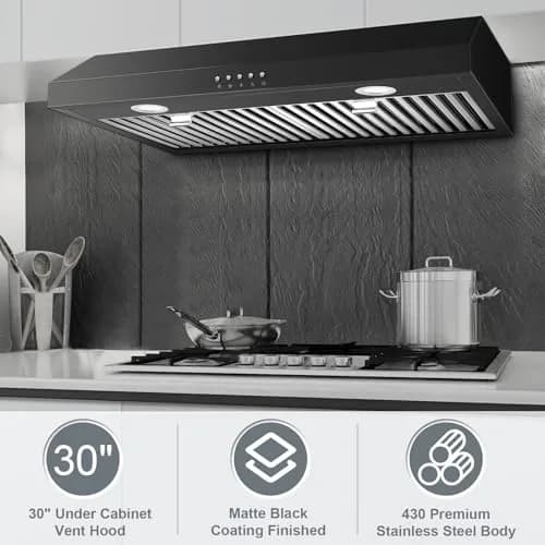 SNDOAS Under Cabinet Range Hood 30 inch Black Baffle Filter 700 CFM | 220V Compatible thumbnail 2
