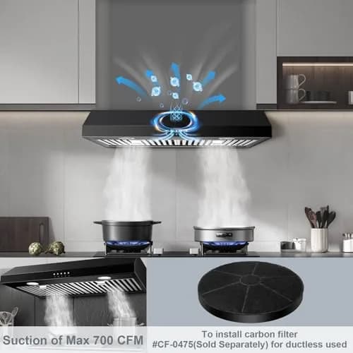 SNDOAS Under Cabinet Range Hood 30 inch Black Baffle Filter 700 CFM | 220V Compatible thumbnail 3