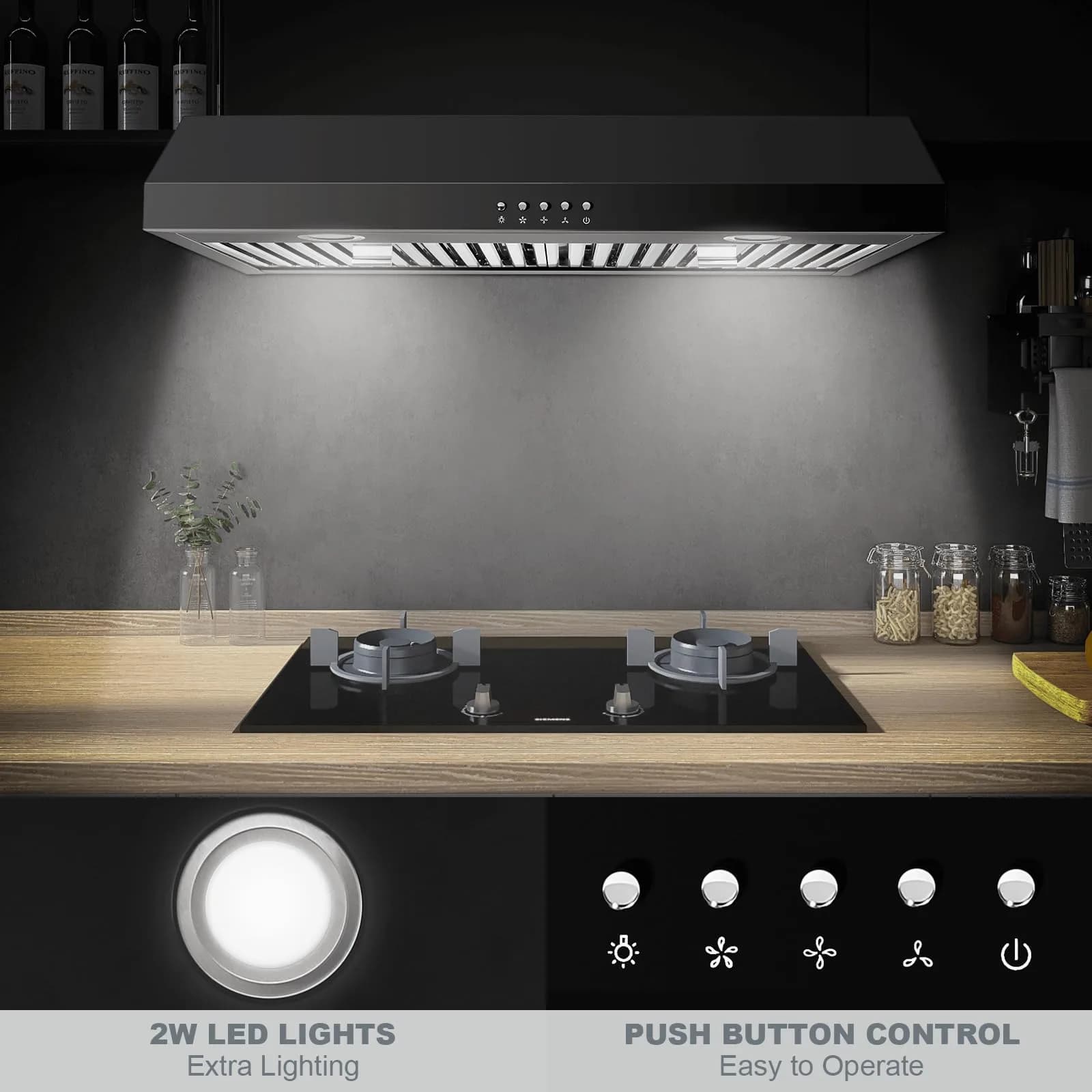 SNDOAS Under Cabinet Range Hood 30 inch Black Baffle Filter 700 CFM | 220V Compatible - view 4