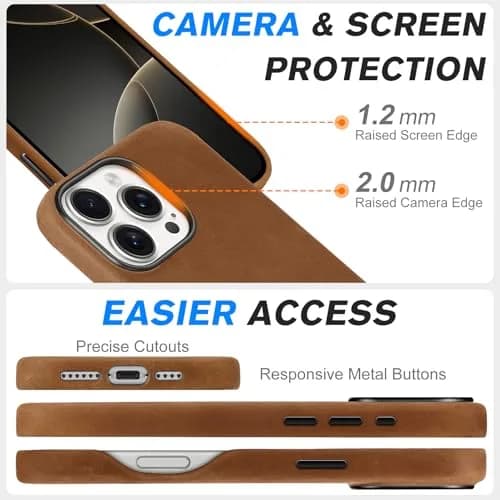 SHIELDON Genuine Leather Case for iPhone 16 Pro Max 6.9" Crazy Horse Brown | Shockproof & Wireless Charging Support thumbnail 7