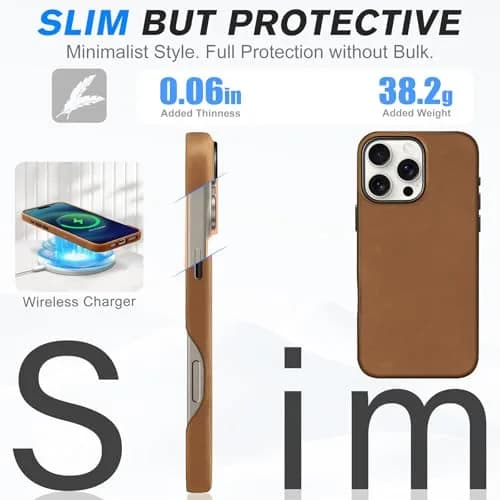 SHIELDON Genuine Leather Case for iPhone 16 Pro Max 6.9" Crazy Horse Brown | Shockproof & Wireless Charging Support thumbnail 8