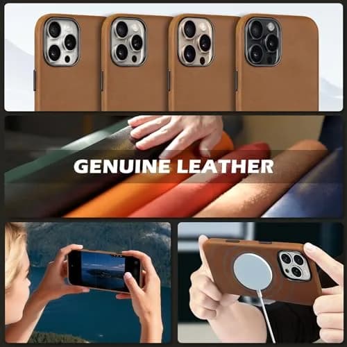 SHIELDON Genuine Leather Case for iPhone 16 Pro Max 6.9" Crazy Horse Brown | Shockproof & Wireless Charging Support thumbnail 9