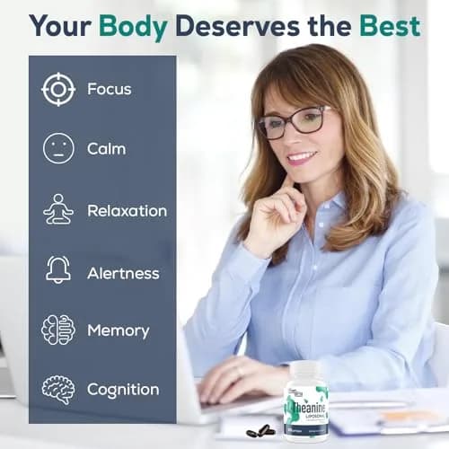 CyberCerix Liposomal L-Theanine 500mg | Complex with GABA 200mg & Magnesium 100mg | Extra Strength Supplement for Calm, Relaxation & Focus, Gluten Free (60 Capsules) thumbnail 5