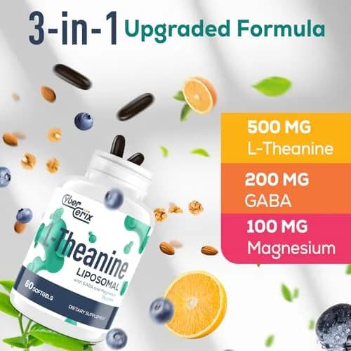 CyberCerix Liposomal L-Theanine 500mg | Complex with GABA 200mg & Magnesium 100mg | Extra Strength Supplement for Calm, Relaxation & Focus, Gluten Free (60 Capsules) thumbnail 3