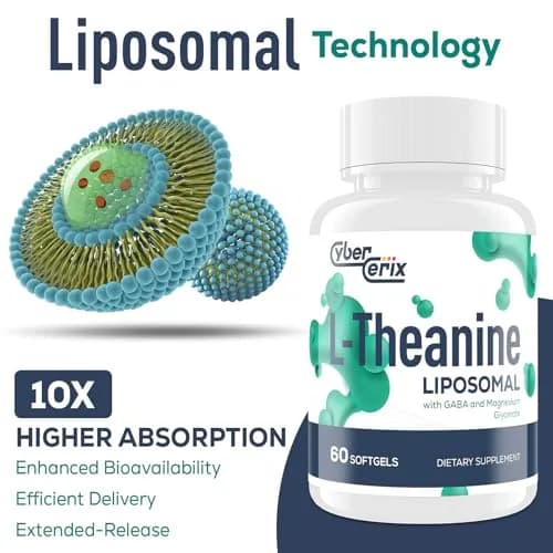 CyberCerix Liposomal L-Theanine 500mg | Complex with GABA 200mg & Magnesium 100mg | Extra Strength Supplement for Calm, Relaxation & Focus, Gluten Free (60 Capsules) thumbnail 4