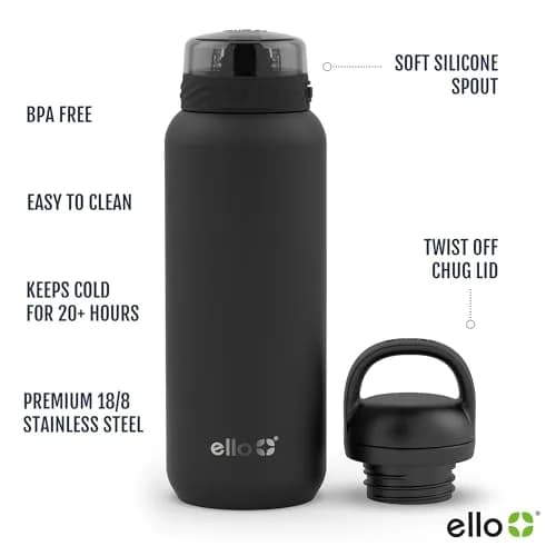 Ello Cooper 32oz (950ml) Insulated Stainless Steel Water Bottle with Straw Lid | Marble Finish thumbnail 4