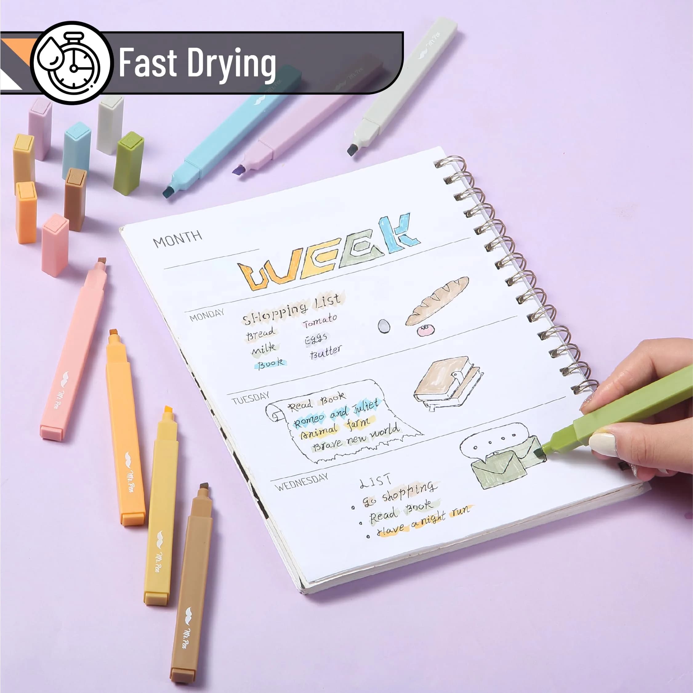 Mr. Pen Aesthetic Highlighters No Bleed, 8 Pack, Moss Garden Colors | Smooth Ink Flow for Journaling & Study - view 3