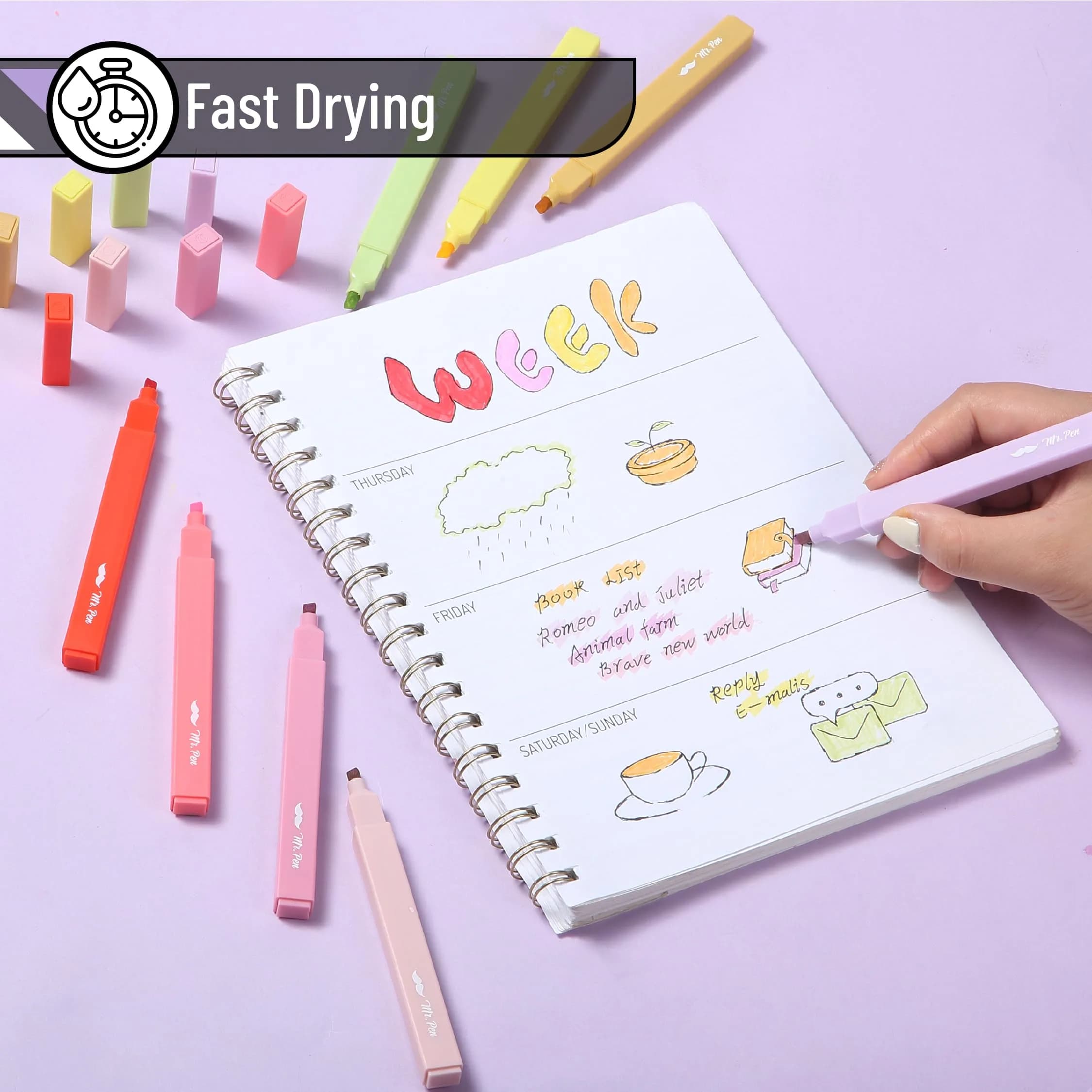 Mr. Pen Aesthetic Highlighters No Bleed, 8 Pack Summer Morning Colors | Smooth Ink Flow for Journaling - view 3