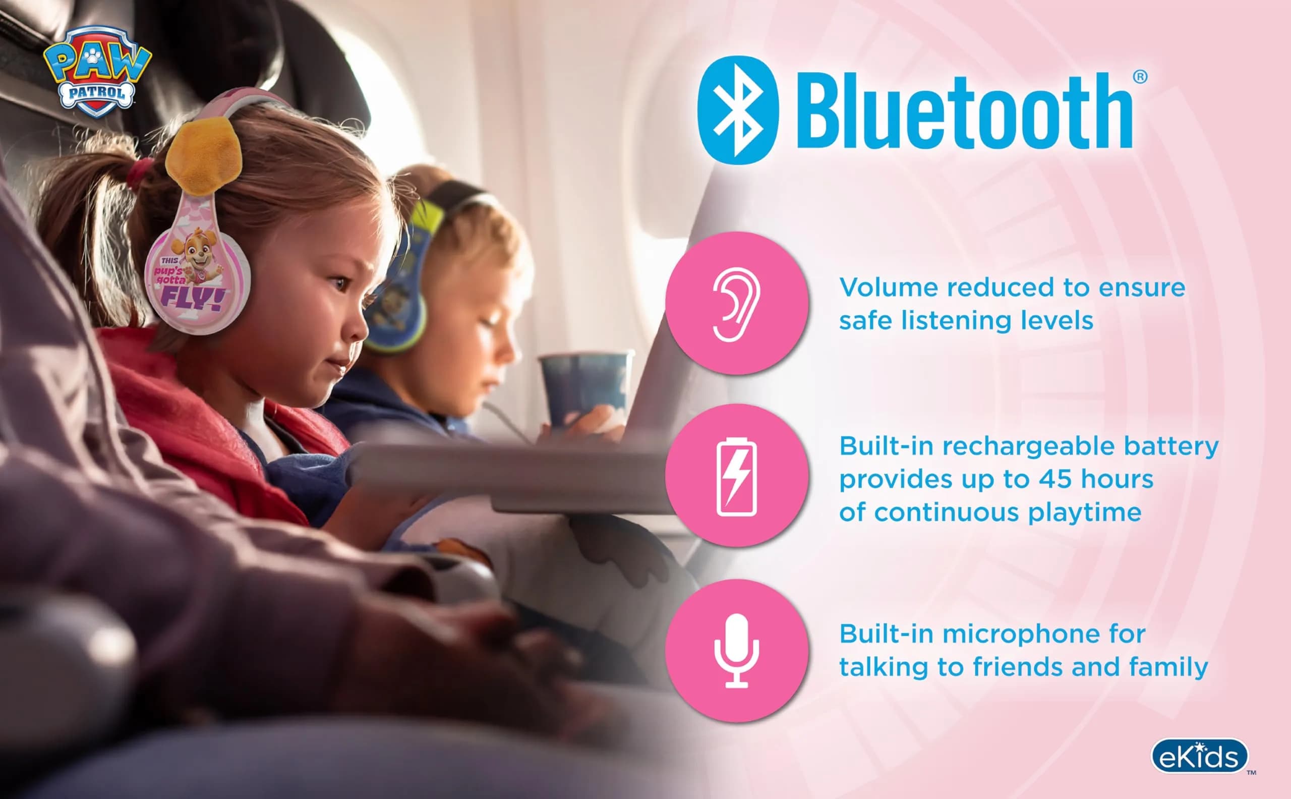 eKids Paw Patrol Skye Bluetooth Headphones for Kids | Kid-Friendly Stereo Sound - view 2