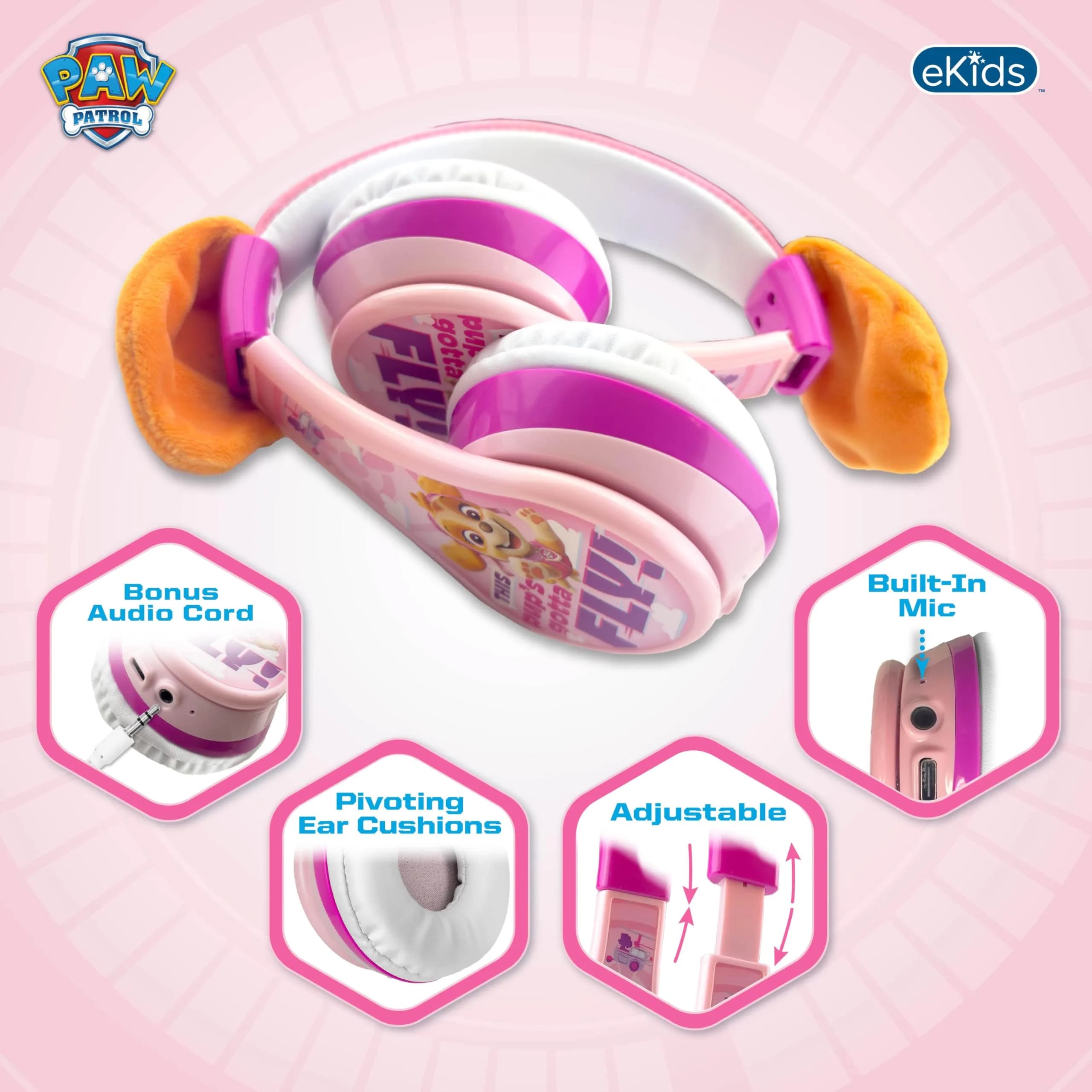 eKids Paw Patrol Skye Bluetooth Headphones for Kids | Kid-Friendly Stereo Sound - view 3