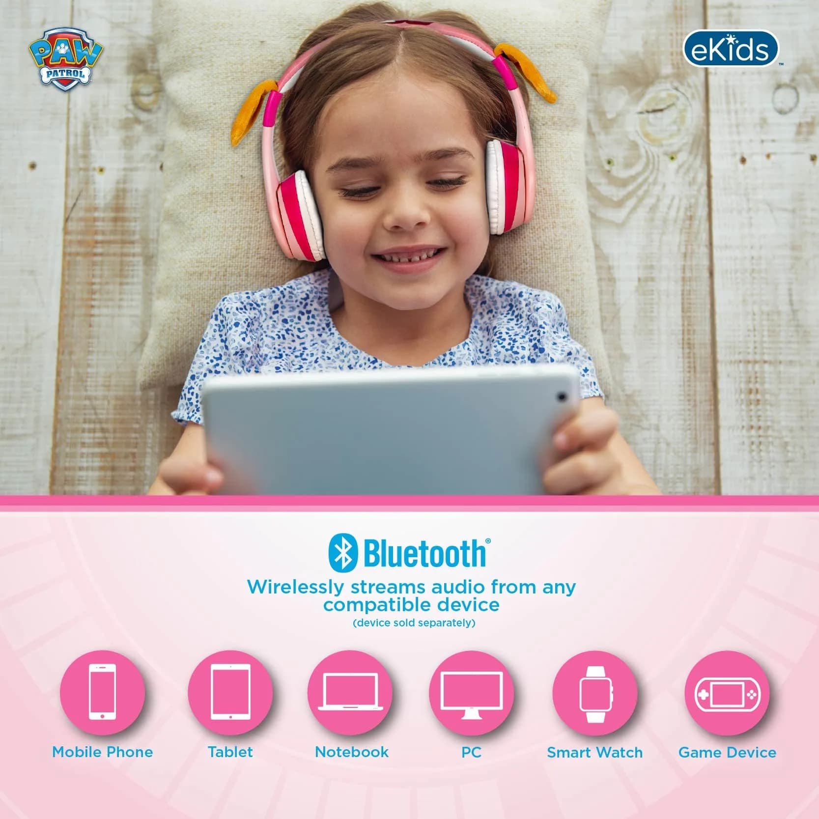 eKids Paw Patrol Skye Bluetooth Headphones for Kids | Kid-Friendly Stereo Sound - view 4