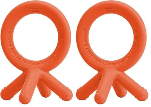 Comotomo Silicone Baby Teether, Orange (Pack of 2) | Finger-Sized, Food-Grade Silicone, Easy Clean thumbnail 1
