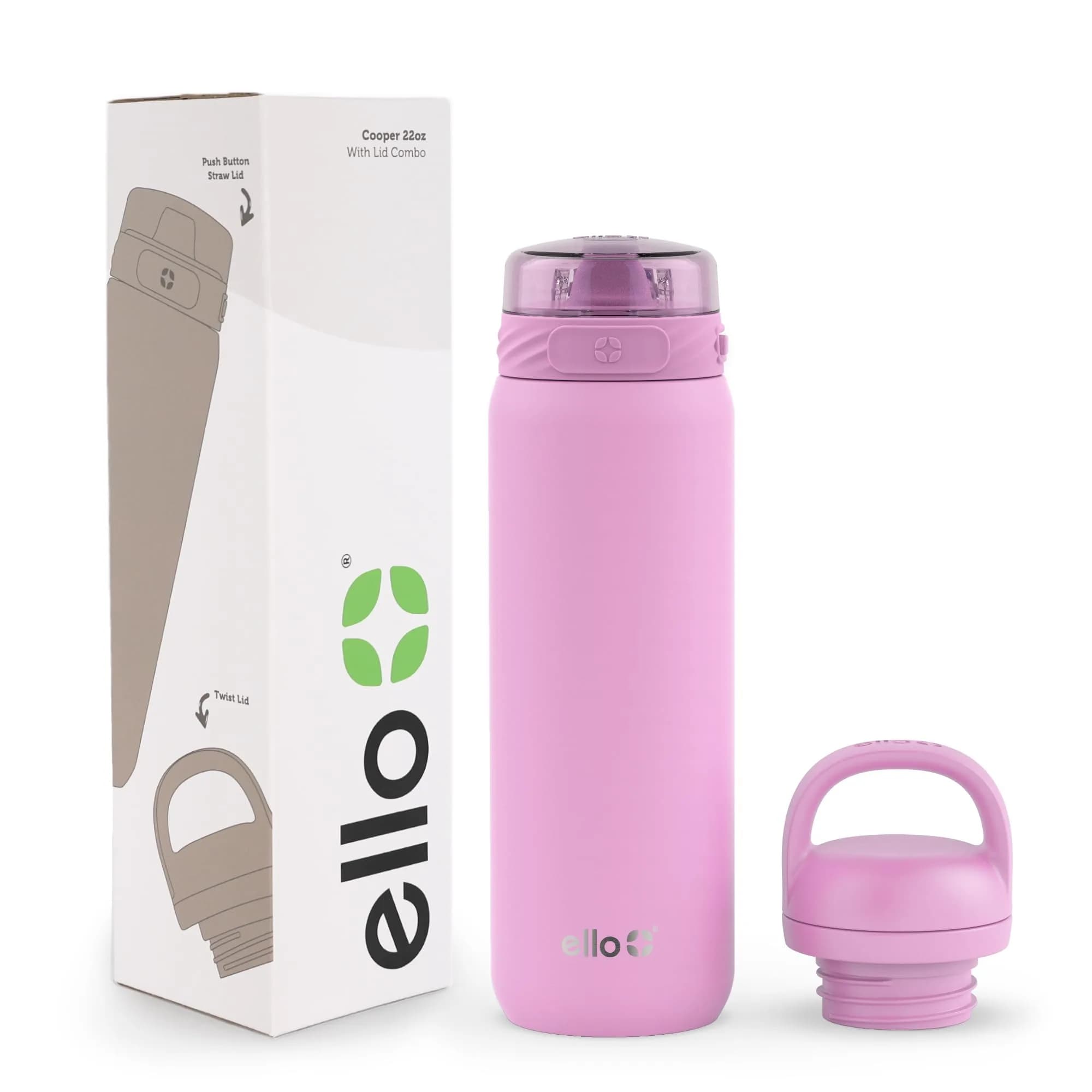 Ello Cooper 22oz Insulated Stainless Steel Water Bottle | Leakproof & Cold for All-Day Hydration — Bubblegum Pink