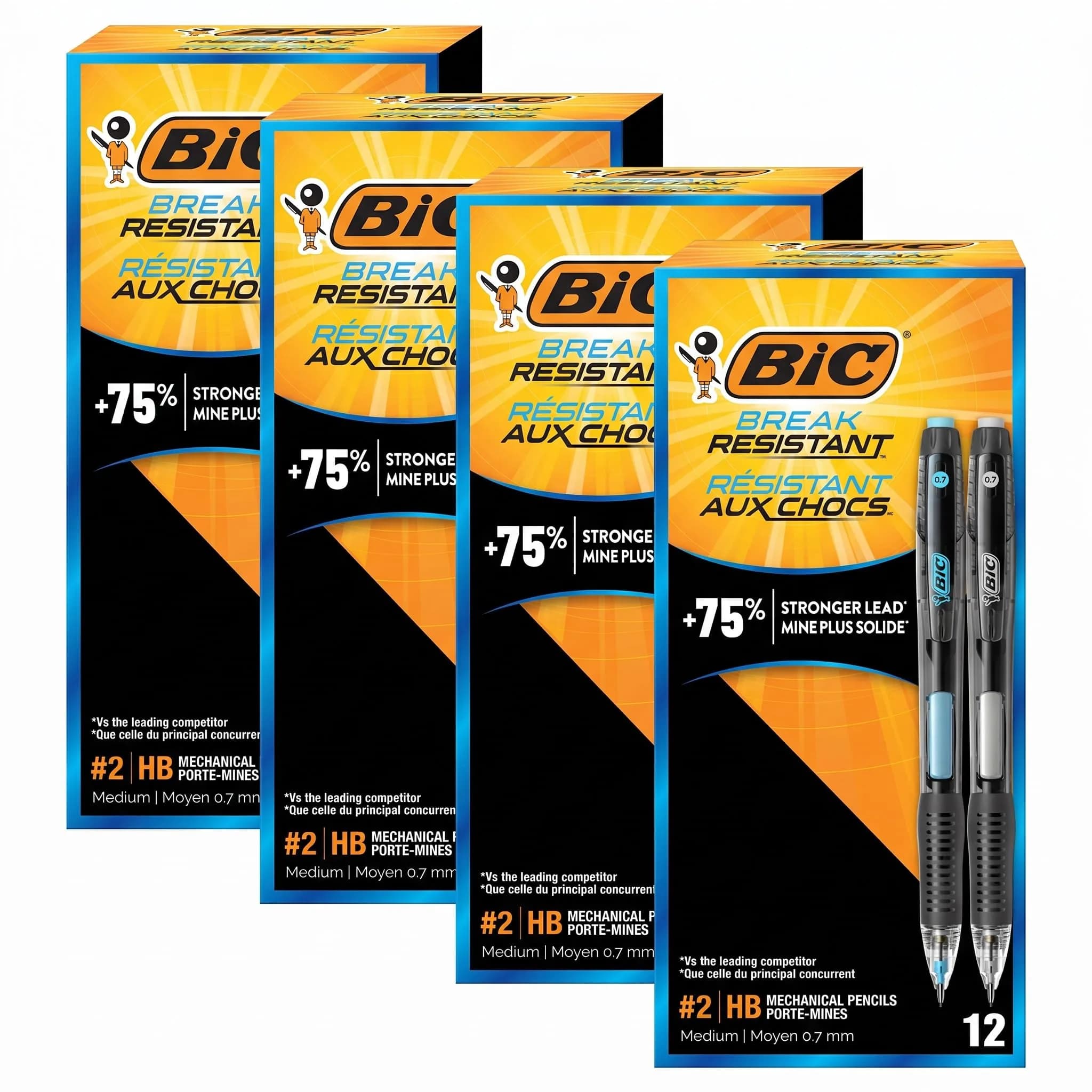 BIC Break-Resistant Mechanical Pencils 0.7mm | No. 2 Medium Point, Pack of 4 — Break-Resistant