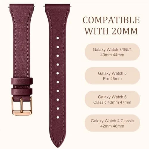 GEAK Slim Leather Band Compatible with Galaxy Watch 7/6/5/4/Active 2 | Genuine Leather, 20mm, Quick Release thumbnail 5