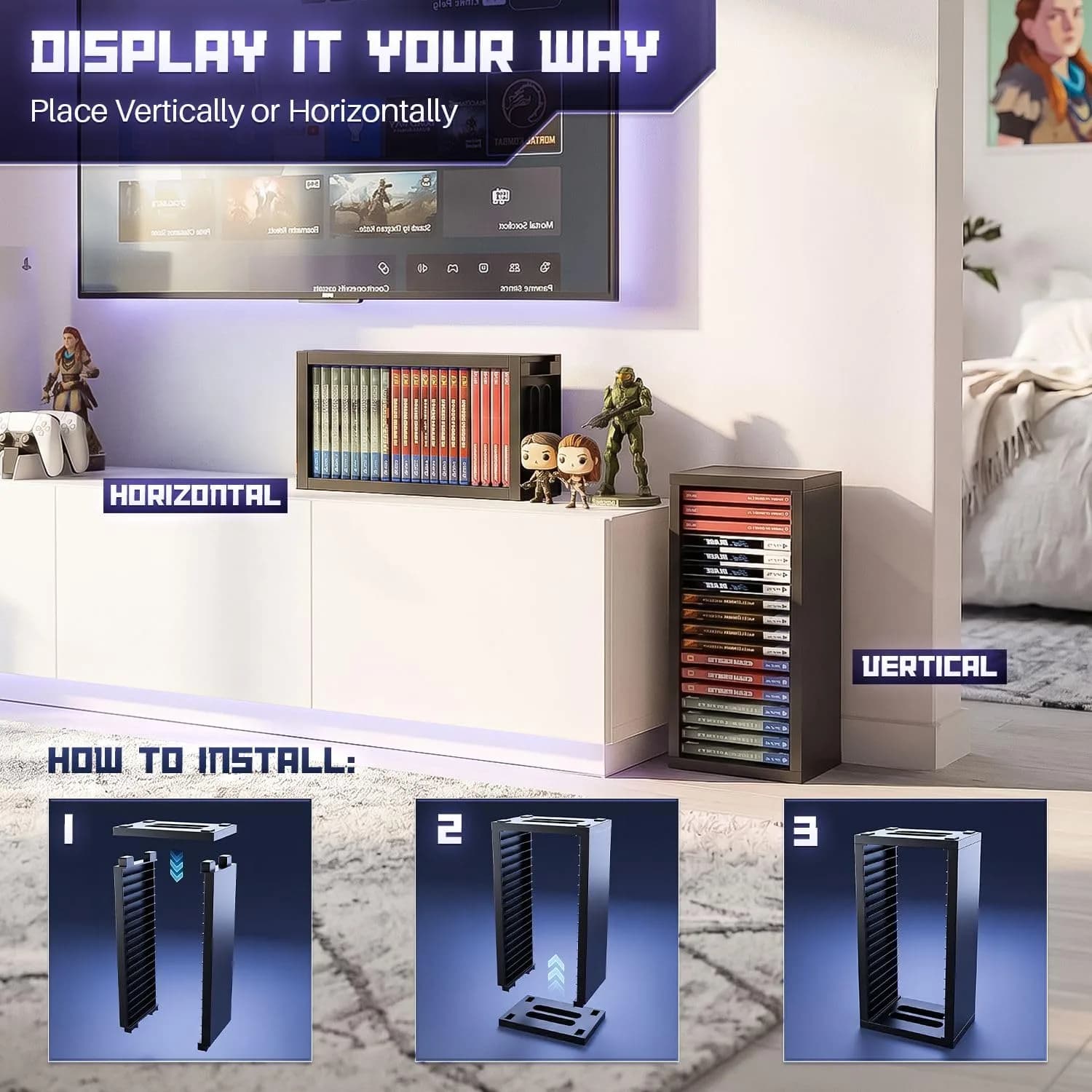 TNP Video Game Storage Tower for PS5 and Nintendo Switch | 18 Disc Capacity | Black thumbnail 4