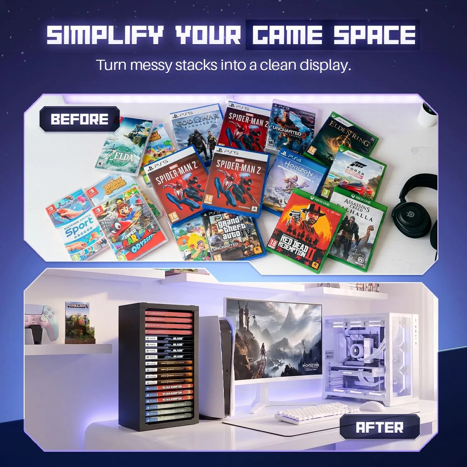 TNP Video Game Storage Tower for PS5 and Nintendo Switch | 18 Disc Capacity | Black thumbnail 5