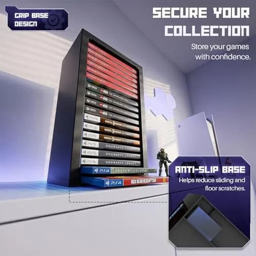 TNP Video Game Storage Tower for PS5 and Nintendo Switch | 18 Disc Capacity | Black thumbnail 6