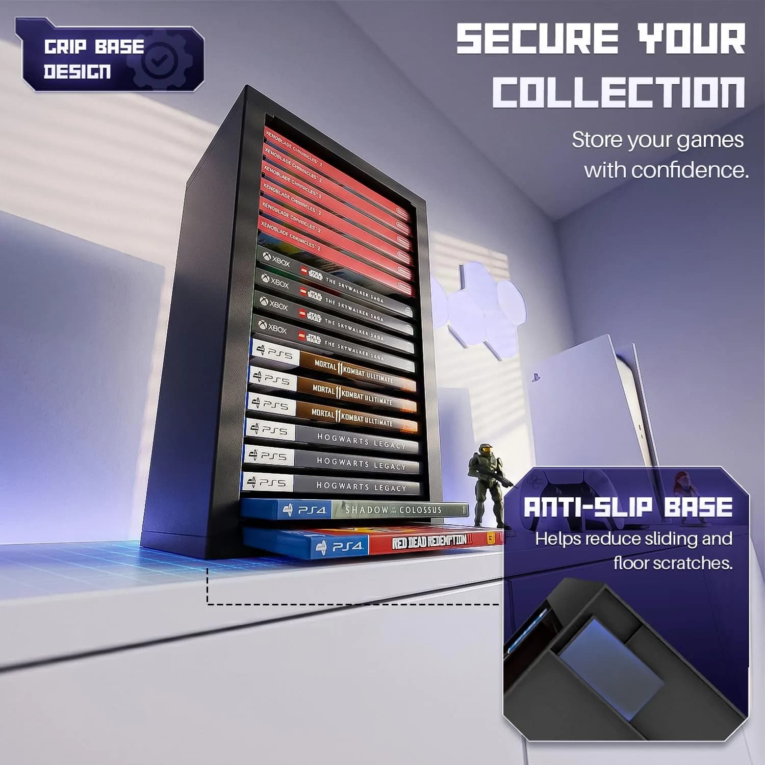 TNP Video Game Storage Tower for PS5 and Nintendo Switch | 18 Disc Capacity | Black thumbnail 6