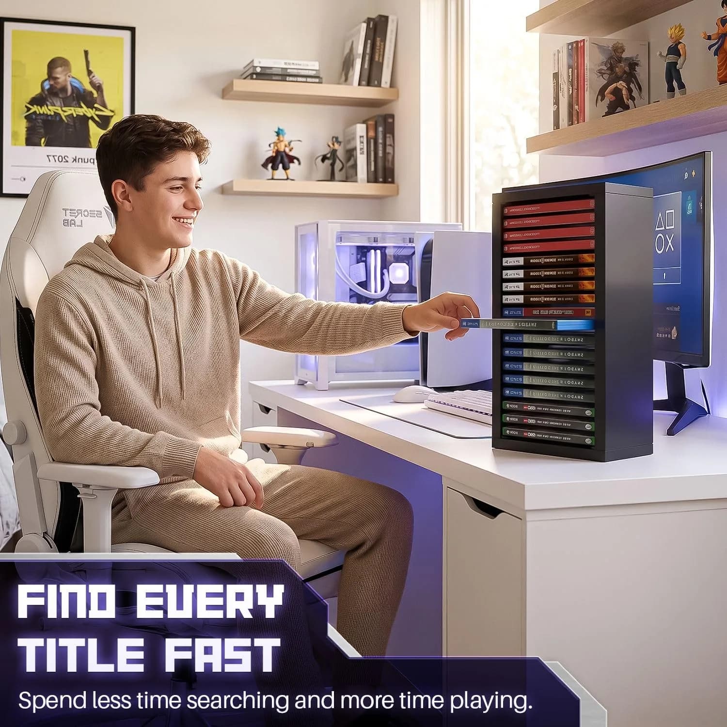 TNP Video Game Storage Tower for PS5 and Nintendo Switch | 18 Disc Capacity | Black thumbnail 8