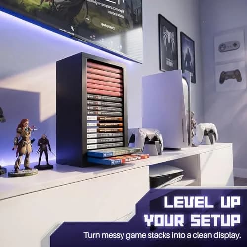 TNP Video Game Storage Tower for PS5 and Nintendo Switch | 18 Disc Capacity | Black thumbnail 2